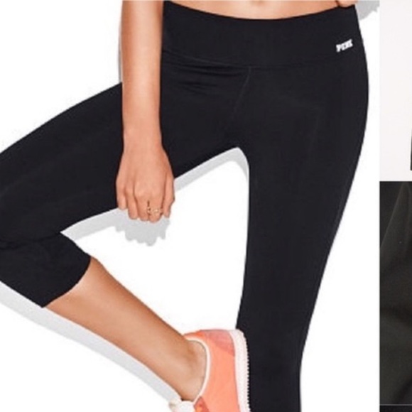 PINK Victoria's Secret Pants - PINK Victoria's Secret Black Ultimate Yoga Mesh Capri Crop Legging Size Large
